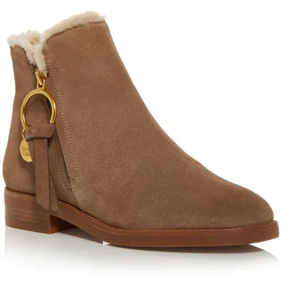 SEE BY CHLOE’ Louise Womens Leather Zip-On Shearling Ankle BootsN10-11